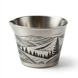 engraved measuring cups, stylized 3d render, isolated on a pure white background, centered, entire object in frame, sharp focus, soft studio lighting