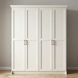 art 4 k ultra detailed, complex 3 d render of a beautiful four - door wardrobe, symmetric door, height 2 0 7 cm, width 2 4 0 cm, wood - like laminate golden oak, black finish of the wardrobe, black stripes, black decorative elements, white walls in the room, closed doors, exclusive, unique, prestigious, photorealistic, beautiful lighting