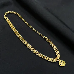 Filigree gold chain jewlery on black cloth robes, ultra detailed, trending on artstation,