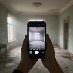 Beautiful cameraphone, soft liminal foggy Photograph inside an abandoned estate-flat