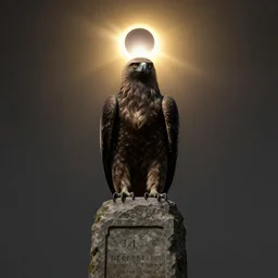 a stone monument of a buzzard with a solar eclipse behind it, ominous, matte painting