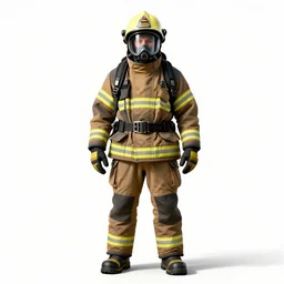 noble firefighter in full gear, high detail digital art, full body, standing, isolated on a pure white background, centered, whole figure in frame, sharp focus, studio lighting