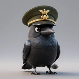 an anthropomorphic crow with a military hat, high definition, 8 k