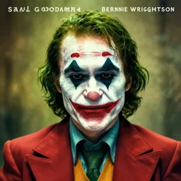 portrait of saul goodman as the joker, album cover art, art by makoto shinkai and peter elson, bernie wrightson