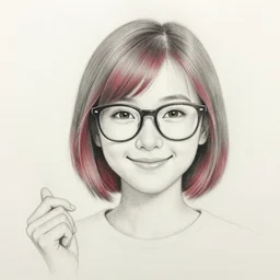 pencil drawing of a smiling girl with short grey red hair and dark rim glasses, she is proudly holding a fido jar into the camera. close up photo. the fido jar is filled with big green pickles, by jacek malczewski