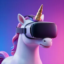 unicorn wearing vr headset, vr headset in techno background, soft gradient texture, realistic 3 d render, high lights, 4 k, high detailed photography, 5 0 mm lens, rich vivid colors, smooth gradients, depth of field, cinematic, hyper realism, high detail, octane render, unreal engine, 8 k