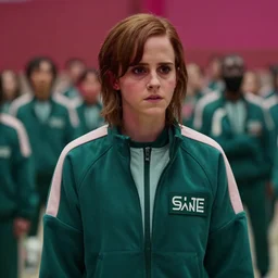 Still of Emma Watson playing Red Light Green Light in Squid Game