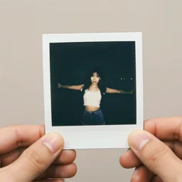 a polaroid being stretched by two hands