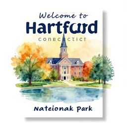 welcome to hartford connecticut national park! vibrant tourist poster, minimalism, tourism, rich color palate, watercolors, trending on artstation