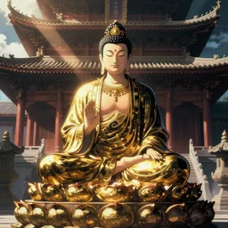 cyberpunk diety, Buddhism, temple, trending artstation, anime