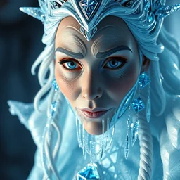 jeff bezos ice queen, intricate face details, insanely detailed, octane render, volumetric lightening, featured on cgsociety, disney style, full body shot