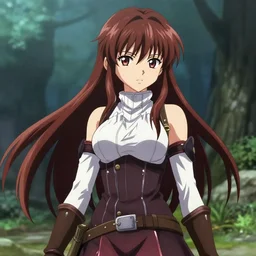 portrait of makise kurisu in skyrim, anime visual novel style, by ryohei fuke, by huke, beautiful composition,