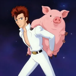 david bowie giving a piggy back ride to ziggy stardust. glam rock. cosmic. ghibli studio, pixar.