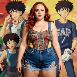 a beautiful plus sized model japanese natalie portman, alluring, wearing mayan leotard with overalls, street fashion hip hop style with mayan patterns, aztec street fashion, gapmoe yandere grimdark, trending on pixiv fanbox, painted by greg rutkowski makoto shinkai takashi takeuchi studio ghibli, akihiko yoshida