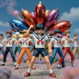 sailor crew in colorstorm, leatherette figurine, depth of field, analog film, vivid dynamic composition, by jeff koons, by yoro sean, surreal, overblown vibrant colors, masterpiece, physical based rendering, featured on pixiv, octane renderer, trending on pinterest