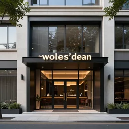 art of a building, name : the wolves'dean, bar, club, modern, front - entrance, 4 k, high - quality, very - detailed