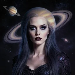 woman portrait made out of galaxies floating in space, saturn, highly detailed, beautiful, realistic, tim burton comic book art, octane render, sharp focus