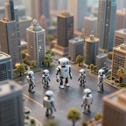 tiny robots in a tiny city, hyper detailed, HD, fantasy, sci fi, realistic, photorealistic