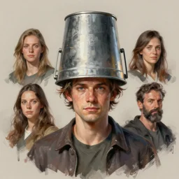 digital painting of a man with a bucket head, by greg rutkowski, chris tulloch mccabe, valentina remenar and asher duran, digital art, concept art, trending on artstation