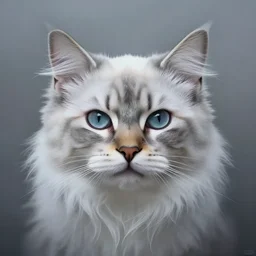 photographic portrait of a feathery abstract cat face, fashionable, distinguished, in fog