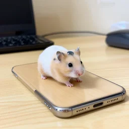 a hamster rolling inside a hamster ball on a desk, iphone photo, wide angle