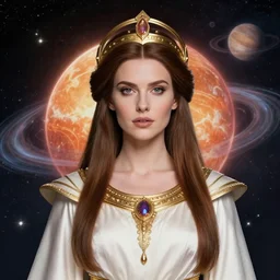 portrait of the powerful queen of the solar system in the style of anna dittmann and in the style of wayne barlowe. glowing, ornate and complex, stunning, dynamic lighting, intricate and detailed.