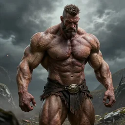 digustingly muscular bodybuilder. fantasy art