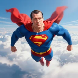 recep tayyip erdogan as superman, flying in the clouds, digital art, artstation, cgsociety