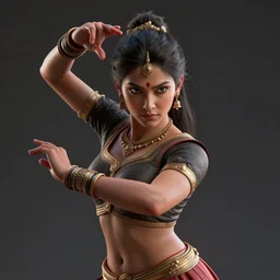 indian, dancer, masterpiece. rendered in blender, ultra realistic, smooth shading, ultra detailed, high resolution, cinematic, unreal 6, perfect face, cyberpunk, fine details, studio lighting, subtle shadows, art by katsuya terada, photorealism, hyper realism, octane render, hyper detailed, canon eos r 3, f / 1. 4, iso 2 0 0, 1 / 1 6 0 s, medium shot, 8 k, raw, unedited, in - frame,, - h 5 7 6