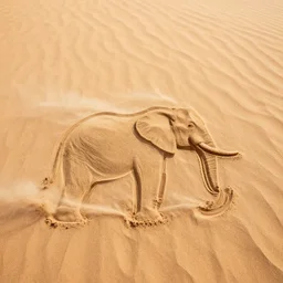 photo of an elephant made of sand in the middle of a very sandy desert storm sand, 4 k, hdr, smooth, sharp focus, high resolution, award - winning photo