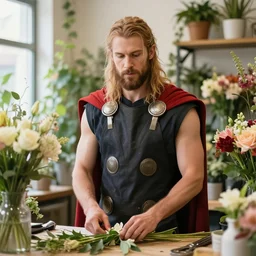 photo of thor working in a flower shop