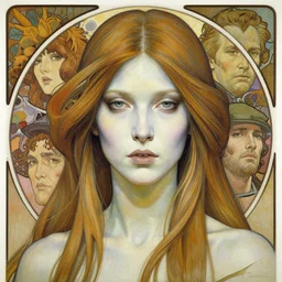 head and shoulders portrait of woman, cyberunk, pale skin, oil painted, high detail, intricate, rule of thirds, long hairs masterpiece by craig mullins, ruan jia, peter mohrbacher, krenz cushart, norman rockwell, alphonse mucha