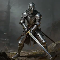 full shot of medieval knight sharpening his sword,hyperdetailed,hyperrealistic,photorealistic,art by trevor henderson,greg rutkowski,artstation,deviantart,professional lighting,western comic style,sharp lineart,eerie,cg society
