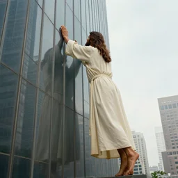 big, full body jesus is knocking on the skyscraper by hand, realistic