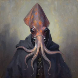 portrait of a squid wizard, painting by john berkey