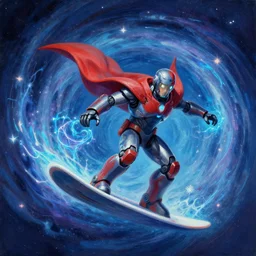 marvel mech spaceman superhero with cape and magic spells surfing, isometric scifi astral spirit space journey in oil painting, pulled into the spiral vortex, trending on artstation, award winning, emotional, highly detailed ethereal isometric surrealist art