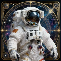 Powerful medieval astronaut portrait, art nouveau, fantasy, intricate galactic designs, elegant, highly detailed, sharp focus, art by Artgerm and Greg Rutkowski and WLOP