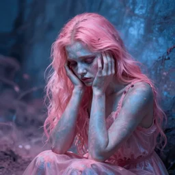 despair personified, pink, blue, artwork, beautiful