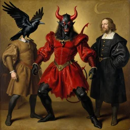 puissant physique demonic crow wearing a devil costume Jan Van eyck leonardo da vinci odd nerdrum dragan bibin john steuart curry