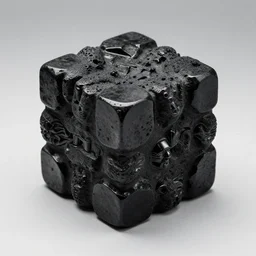 black obsidian cube with human parts bulging from it