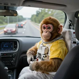 an astronaut monkey, on a highway full of cars at high speed, c 8