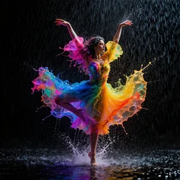 dancing in the rainbow rain splash art graphic design color splash high contrasting art, fantasy, highly detailed, art by greg rutkowski