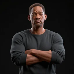 3 d render of sad will smith. centered, dramatic posing. cinematic. dark black background, studio 3 d render, hyper detailed, 4 k, high quality, smooth, sharp focus