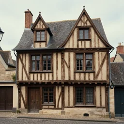 artwork of the cinematic view of one half - timbered house in normandy by marc davis