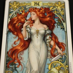 redhead woman, rococo and art nouveau, tarot card, highly detailed, deep focus, elegant, smooth, sharp focus, 8 k, artgerm, eugene grasset