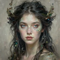 portrait of beautiful nature goddess unusual beauty, esoteric, muted colors, head in focus, fantasy art, nature aesthetics, intricate, elegant, highly detailed hyperrealistic painting, artstation, concept art, painterly, sharp focus, illustration, art by ive freya