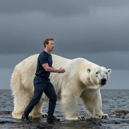 mark Zuckerberg attacked by a polar bear, photo