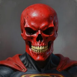 ultra realistic portrait painting of red skull as superman, art by frank frazetta, 4 k, ultra realistic, highly detailed, epic lighting