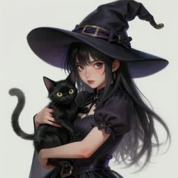 mischievous young witch with her black cat familiar, highly detailed, digital painting, artstation, concept art, smooth, sharp focus, illustration, Unreal Engine 5, 8K, art by wlop, rossdraws, mingchen shen, bangkuart, sakimichan, yan gisuka, jeongseok lee, artstation, 4k