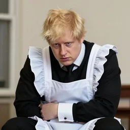 boris johnson looking depressed in a maid costume